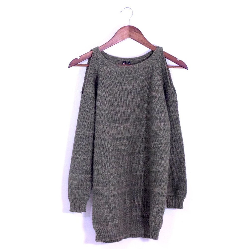 Poof! Green Pullover with Open Shoulders
